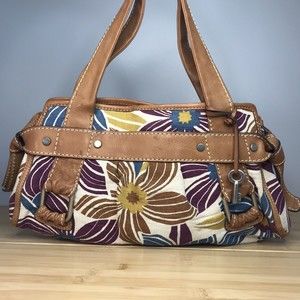 Fossil Canvas and Leather Floral Shoulder Bag